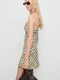 Mango Cutie Check Spaghetti Strap V Neck Mini Dress - view 2, Natural White/Multi