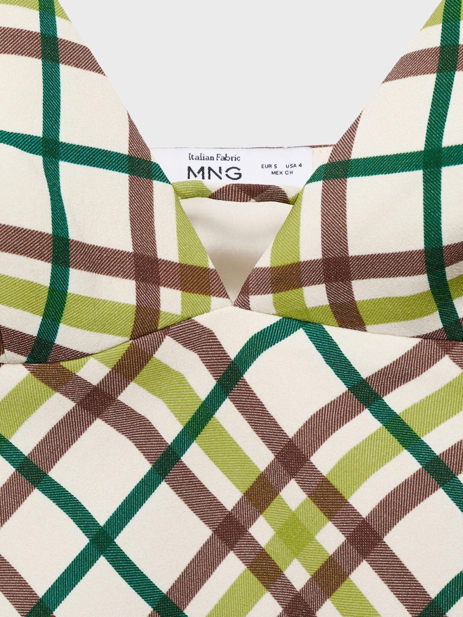 Product image 7 of 7, which shows Mango Cutie Check Spaghetti Strap V Neck Mini Dress, Natural White/Multi, 10