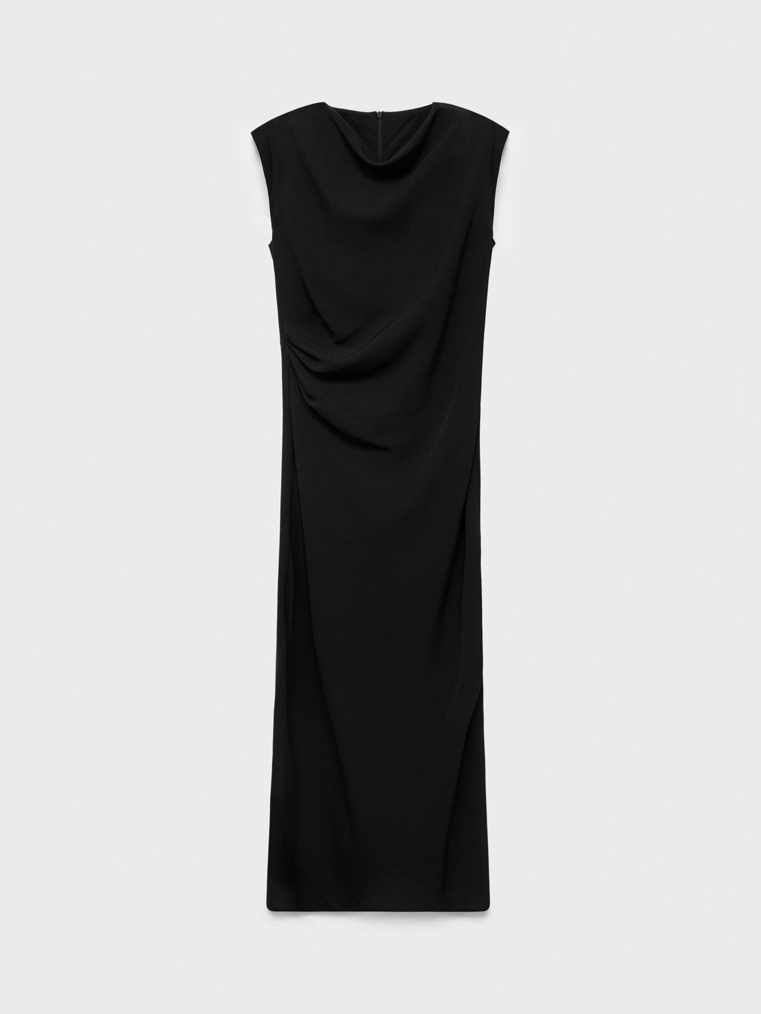 Product image 1 of 3, which shows Mango Edgar Ruched Midi Dress, Black, 4
