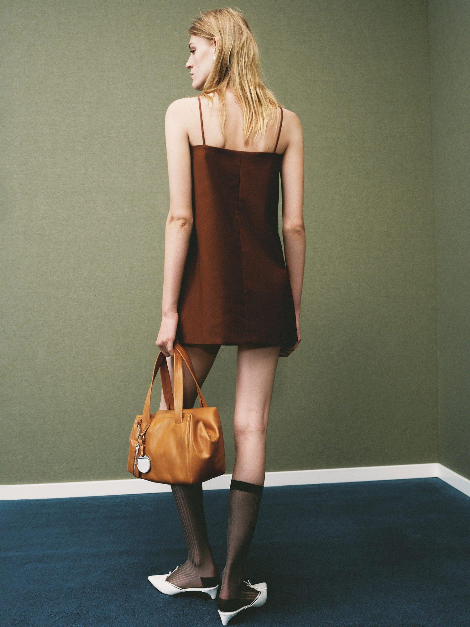 Product image 4 of 6, which shows Mango Lazito Bow Detail Mini Dress, Brown, 10