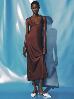 Mango Luisa Satin A-Line Maxi Dress, Brown