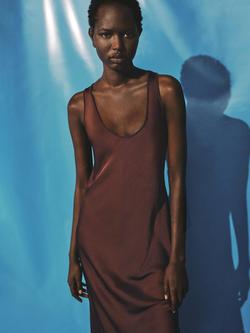 Mango Luisa Satin A-Line Maxi Dress - view 2, Brown