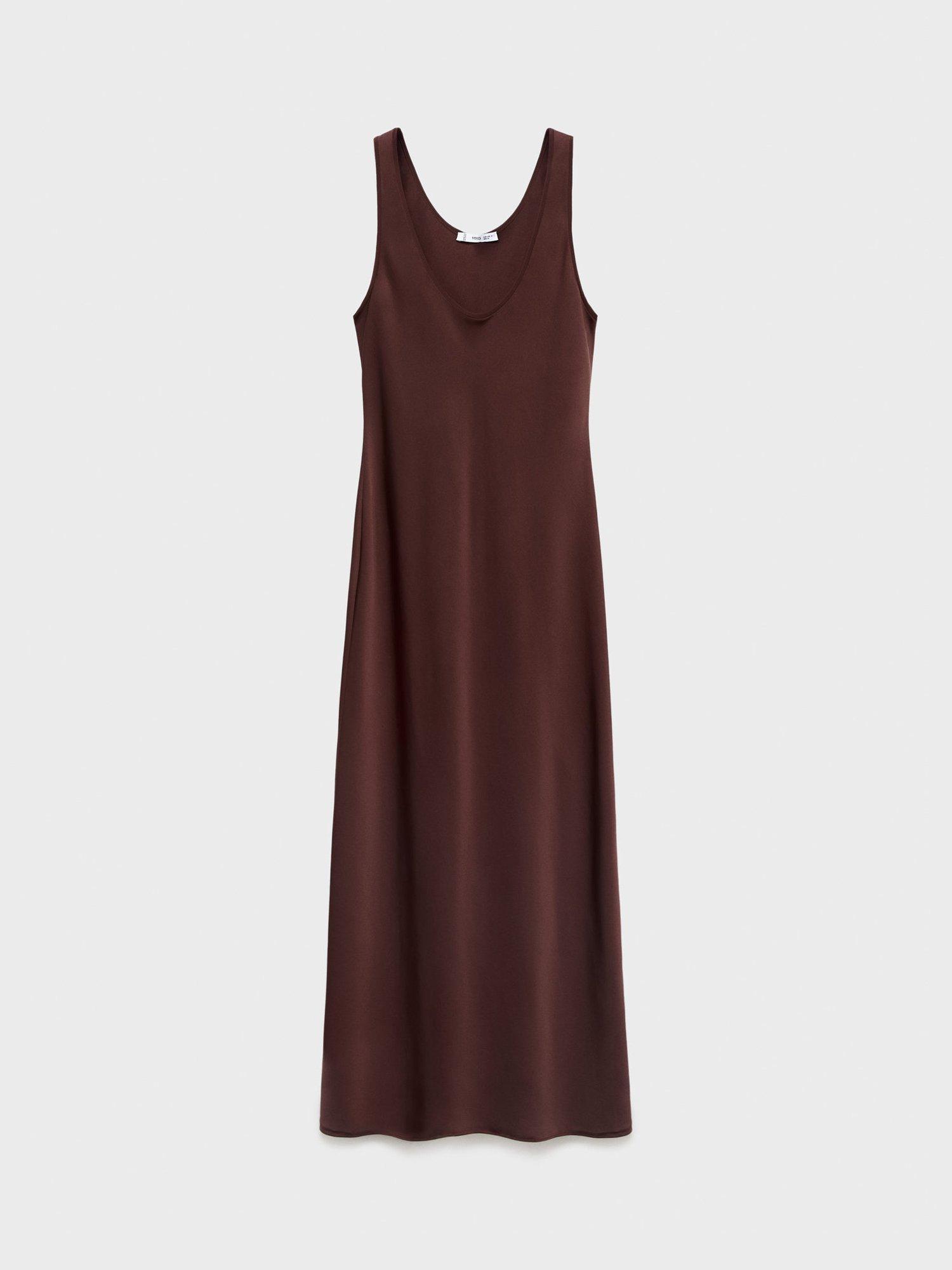 Product image 3 of 7, which shows Mango Luisa Satin A-Line Maxi Dress, Brown, 10