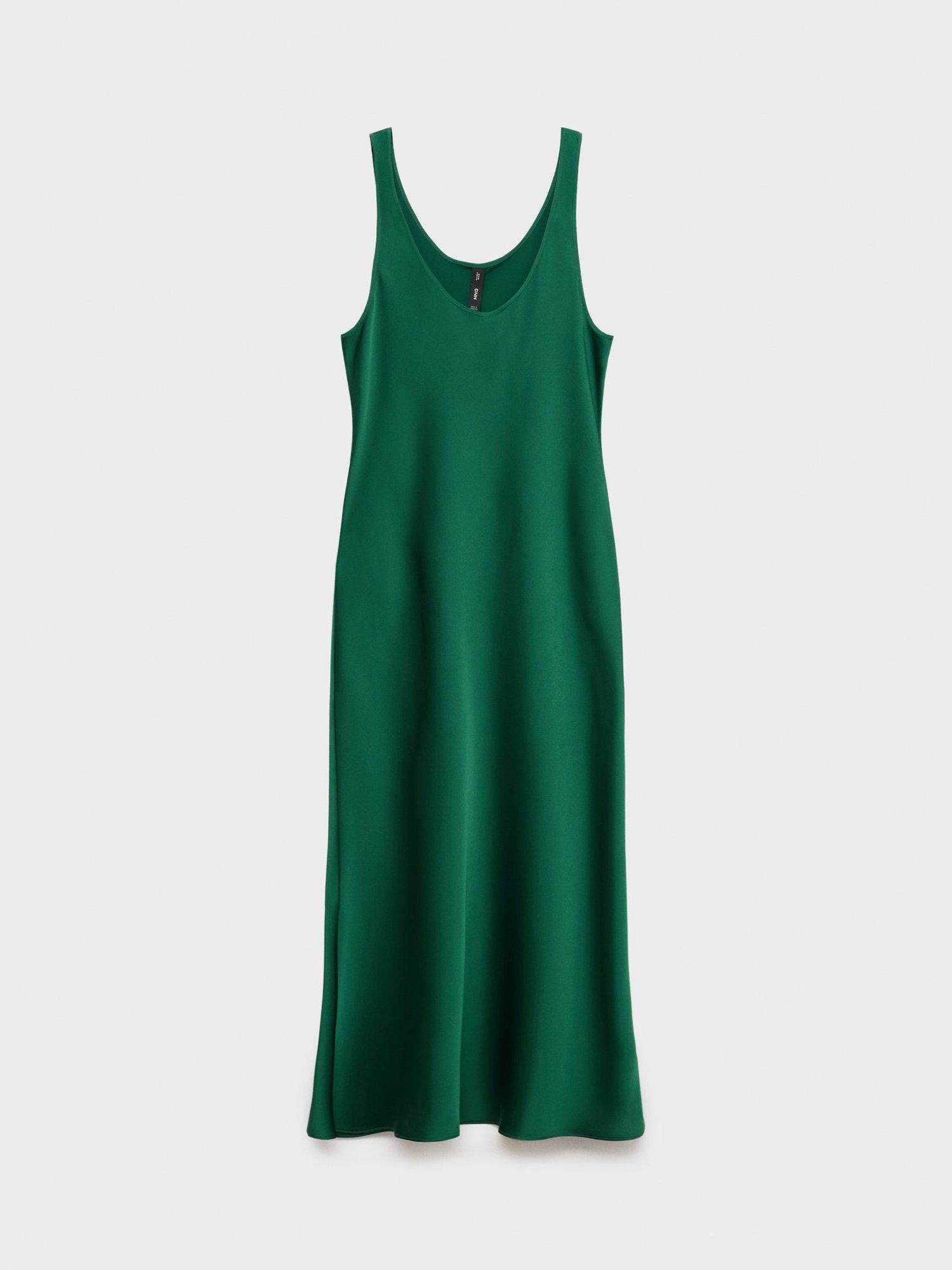 Product image 1 of 3, which shows Mango Luisa Sleeveless Satin Maxi Dress, Bright Green, 10