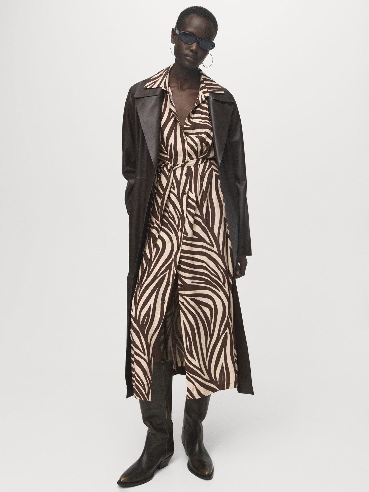 Mango Nikita Zebra Print Shirt Dress, Brown