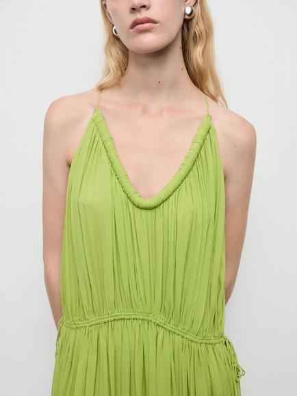 Mango Ocean Pleated Maxi Dress, Bright Green - view 2, Bright Green