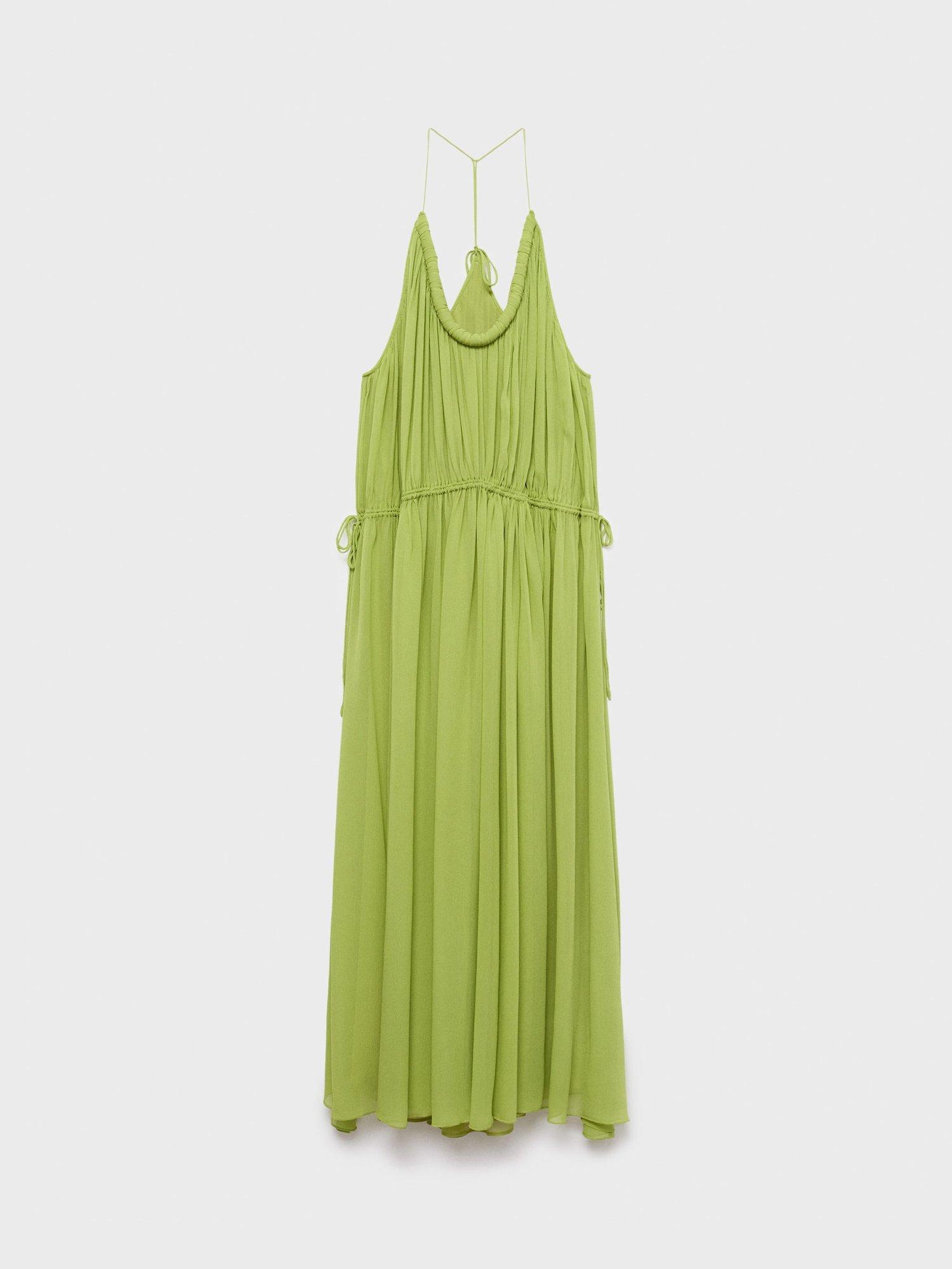 Product image 3 of 8, which shows Mango Ocean Pleated Maxi Dress, Bright Green, 10