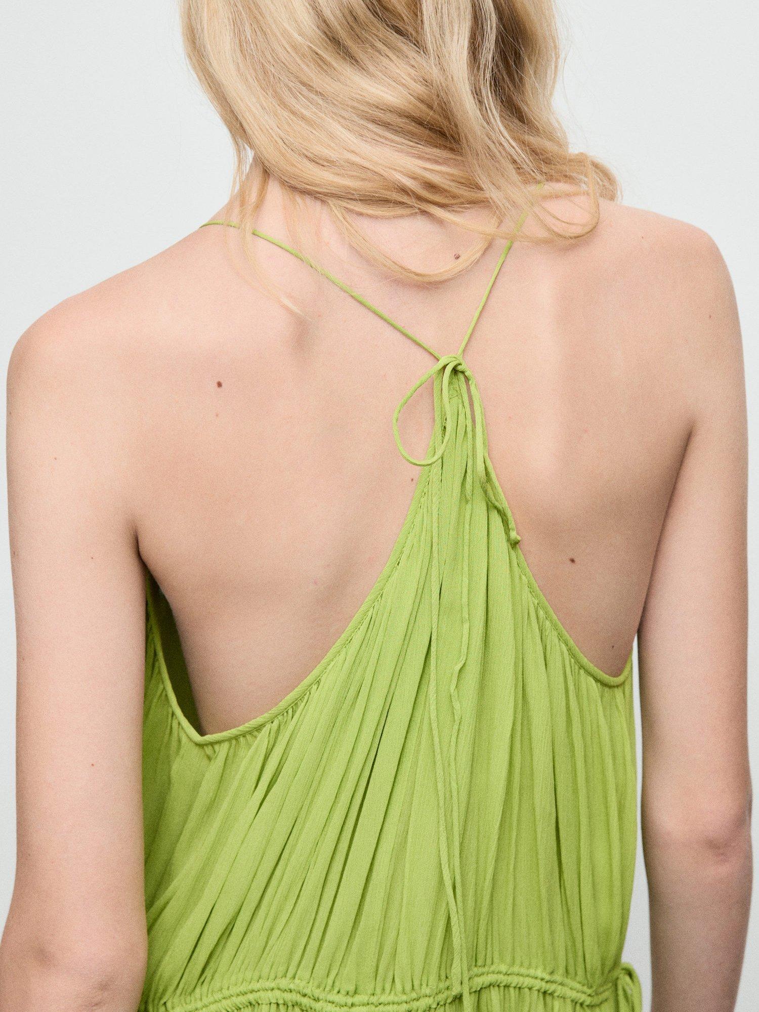 Product image 7 of 8, which shows Mango Ocean Pleated Maxi Dress, Bright Green, 10