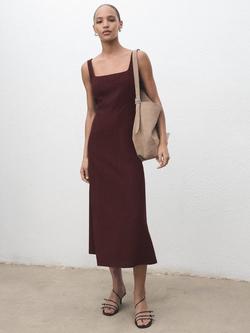Mango Roberts Square Neck Midi Dress, Dark Red