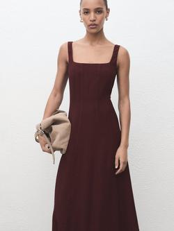 Mango Roberts Square Neck Midi Dress - view 2, Dark Red