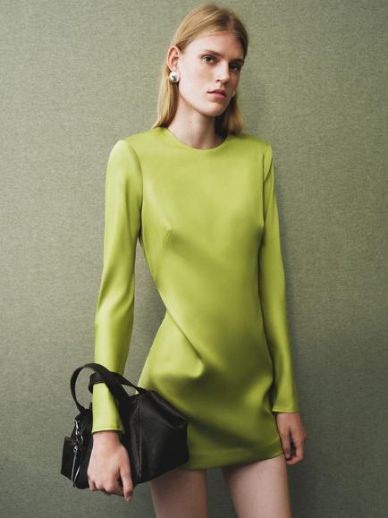 Mango Robi Open Back Satin Effect Dress, Bright Green