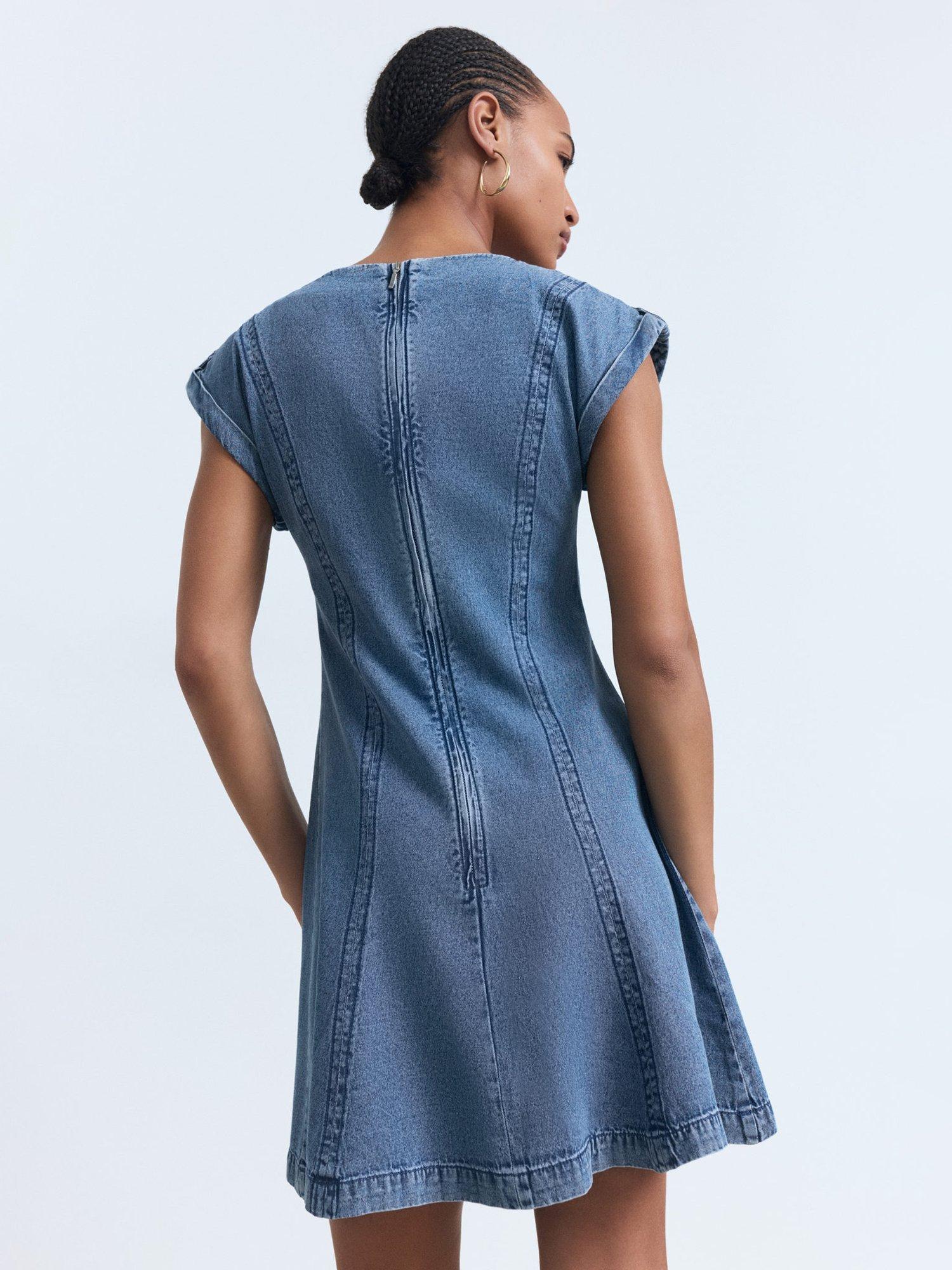 Product image 4 of 7, which shows Mango Ziga Denim Mini Dress, Mid Blue, 10