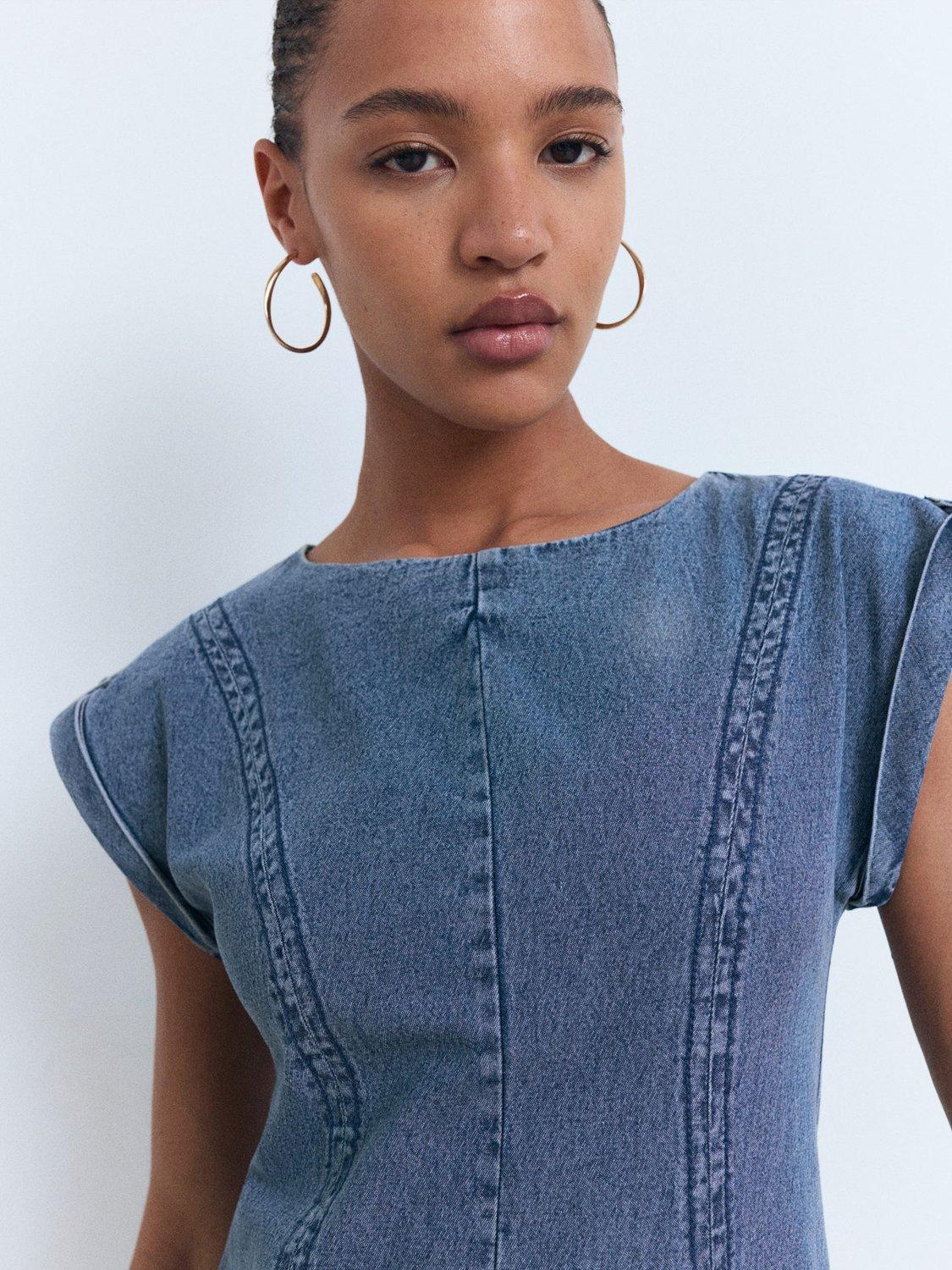 Product image 6 of 7, which shows Mango Ziga Denim Mini Dress, Mid Blue, 10