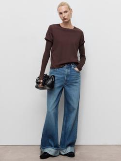 Mango Carlota Wide Leg Turn Up Hem Jeans, Medium Blue - view 2, Medium Blue