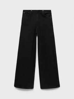 Mango Max Mid Rise Wide Leg Jeans, Black, Black