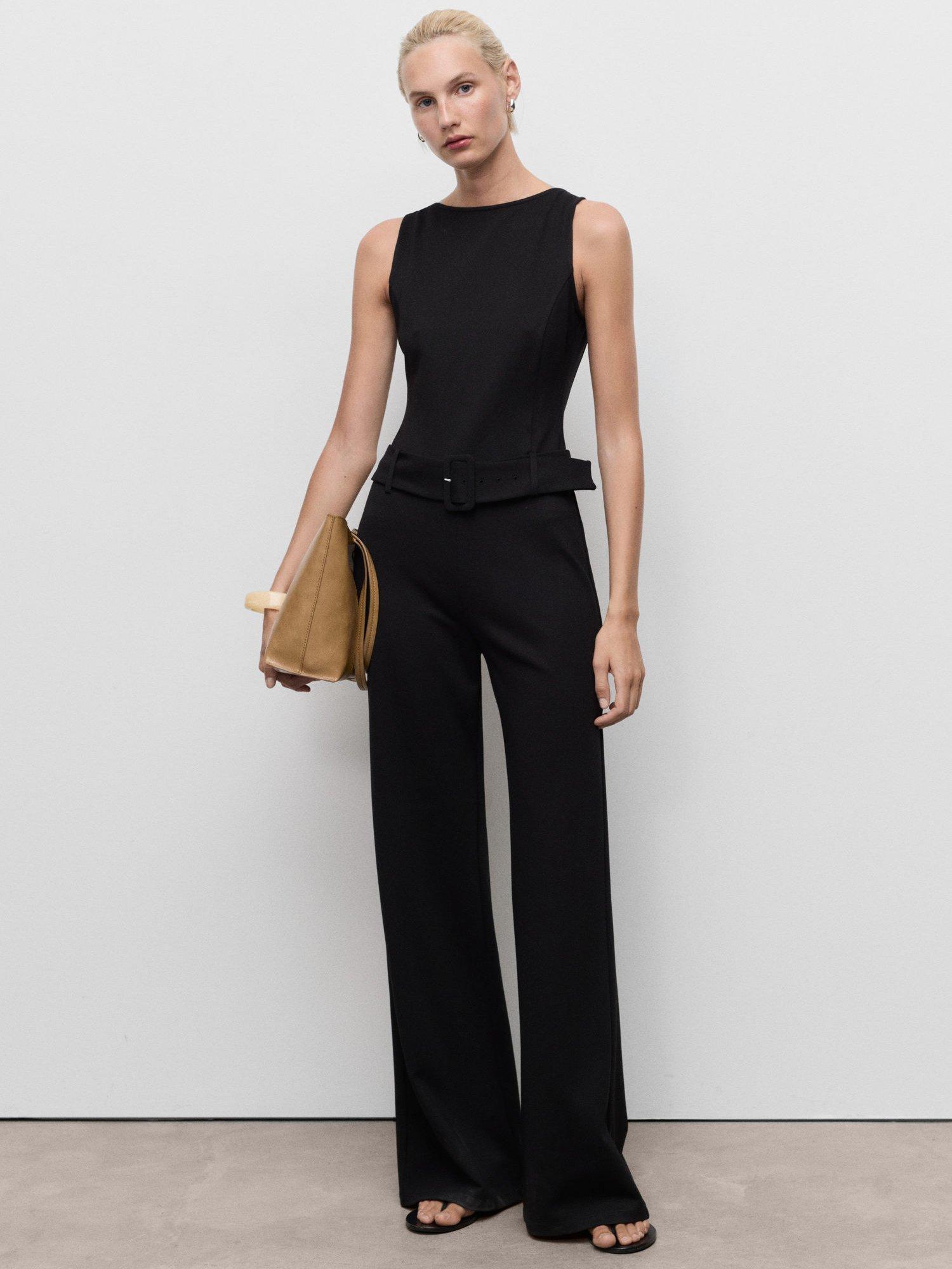 Mango Belted Sleeveless Jumpsuit, Black