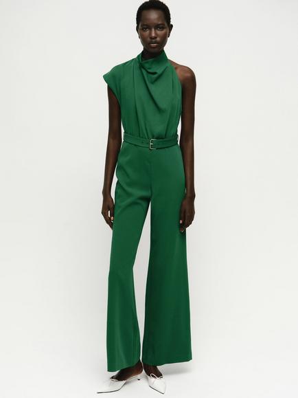 Mango Jiah Belted Asymmetric Jumpsuit, Bright Green, Bright Green
