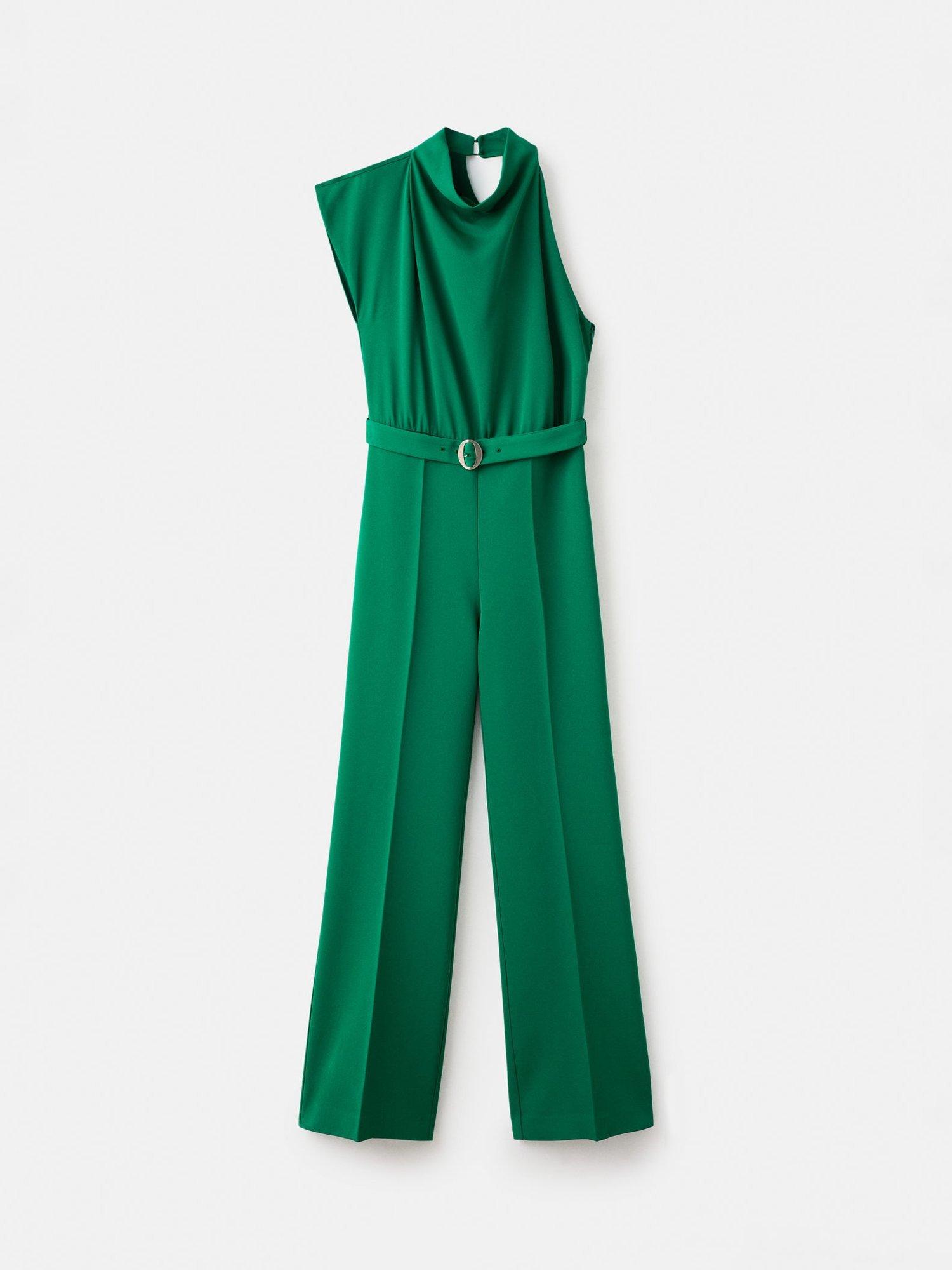 Product image 3 of 6, which shows Mango Jiah Belted Asymmetric Jumpsuit, Bright Green, XS