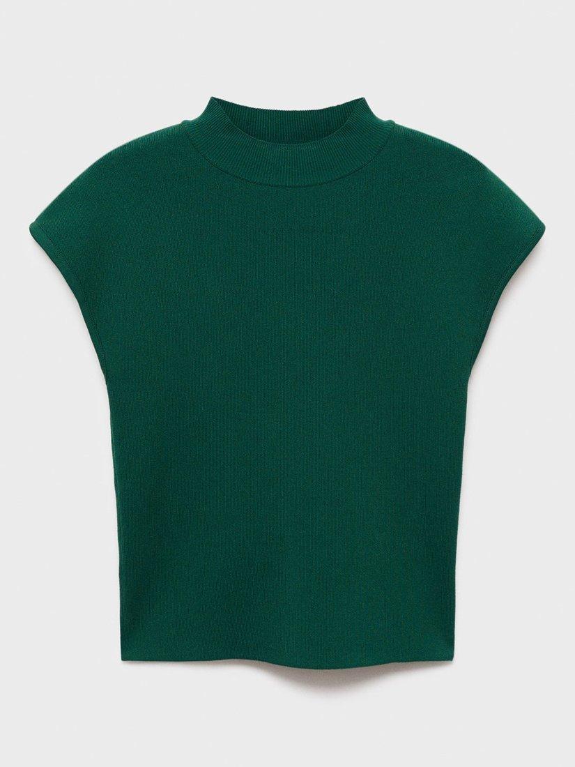 Product image 3 of 8, which shows Mango Dumin Short Sleeve Knit Top, Dark Green, M