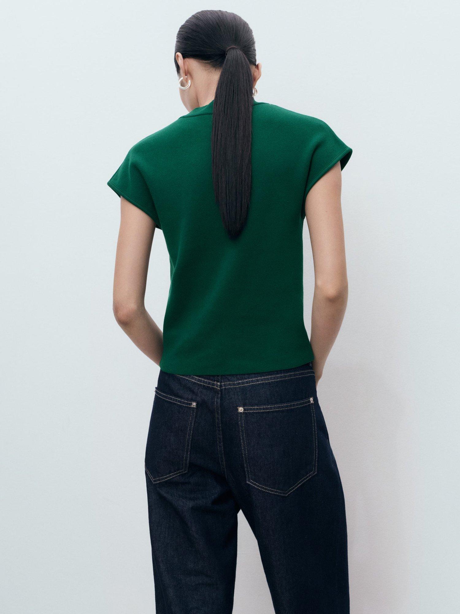 Product image 4 of 8, which shows Mango Dumin Short Sleeve Knit Top, Dark Green, M