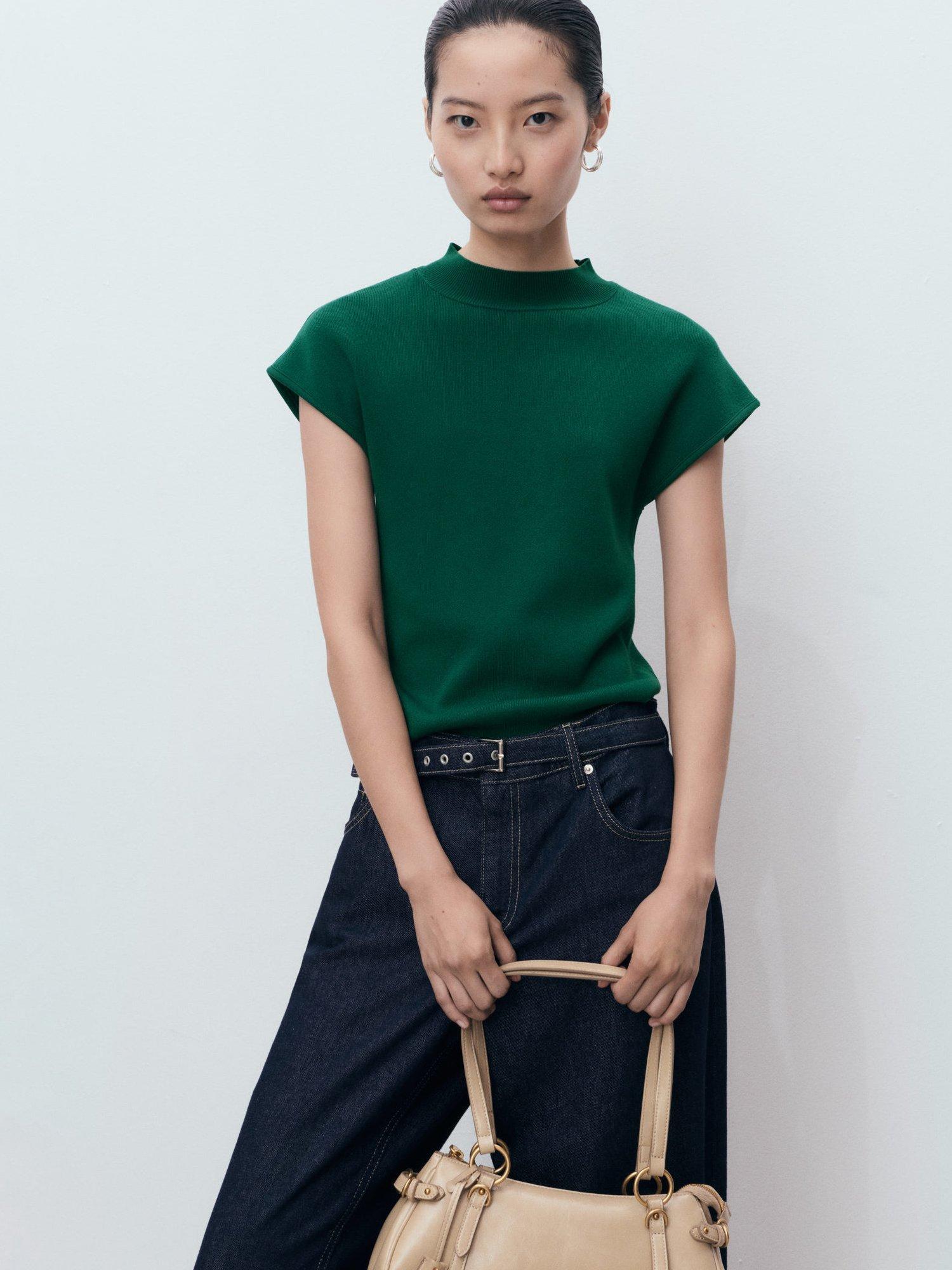 Product image 7 of 8, which shows Mango Dumin Short Sleeve Knit Top, Dark Green, M