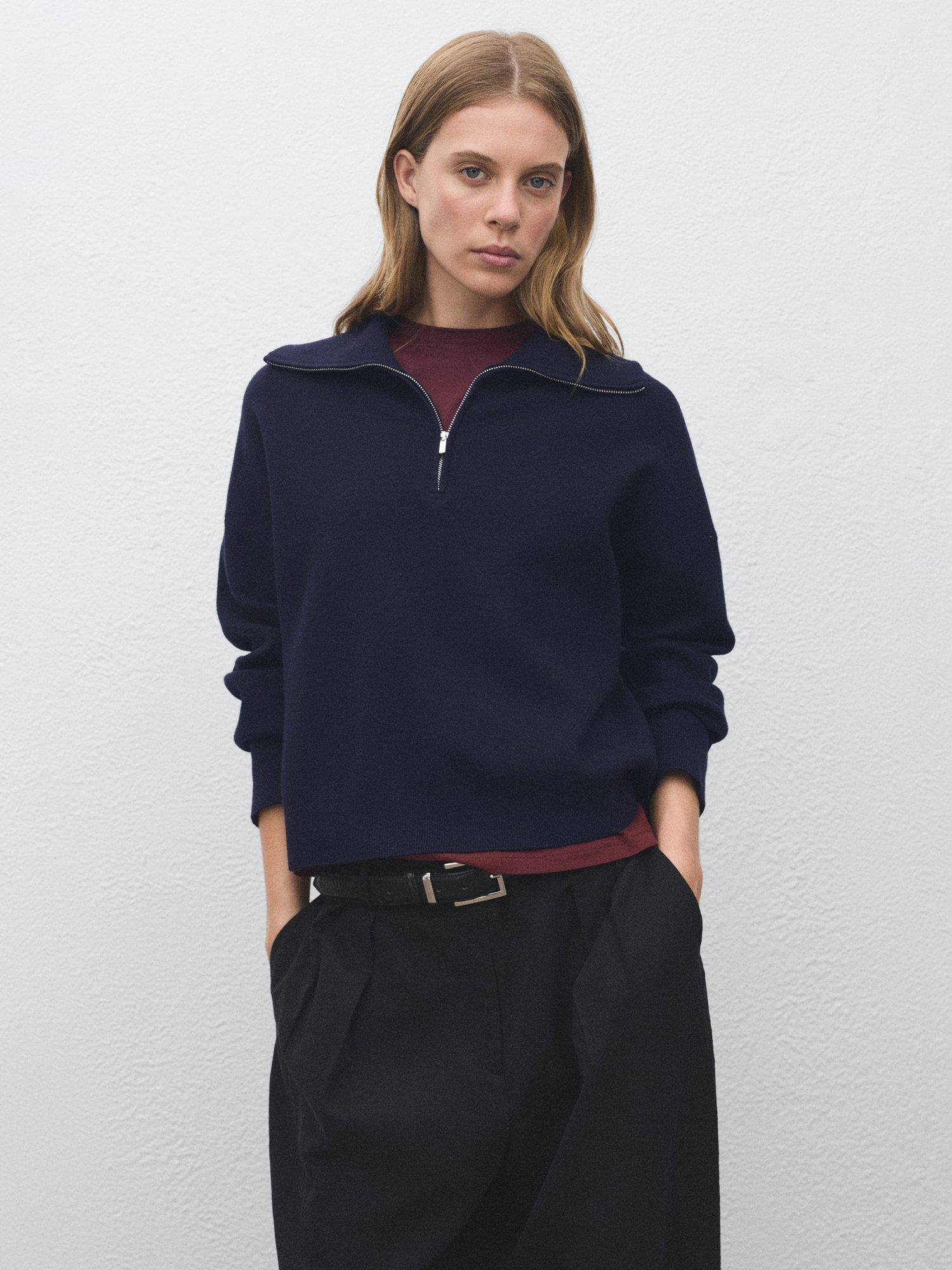 Product image 1 of 8, which shows Mango Latas Zip Neck Jumper, Navy, 5XL