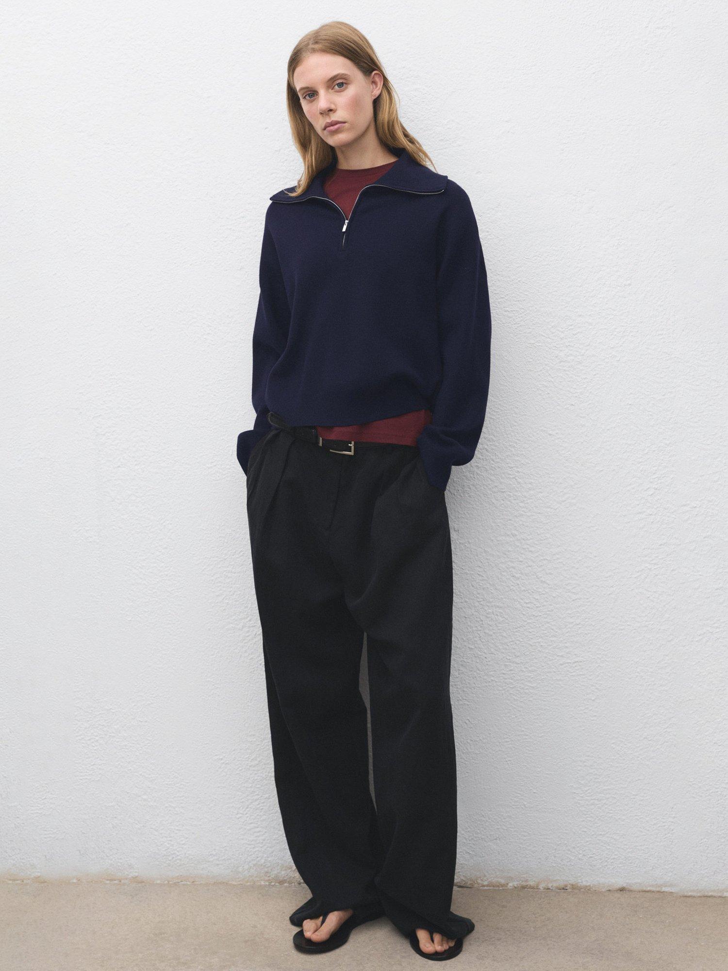 Product image 2 of 8, which shows Mango Latas Zip Neck Jumper, Navy, 5XL