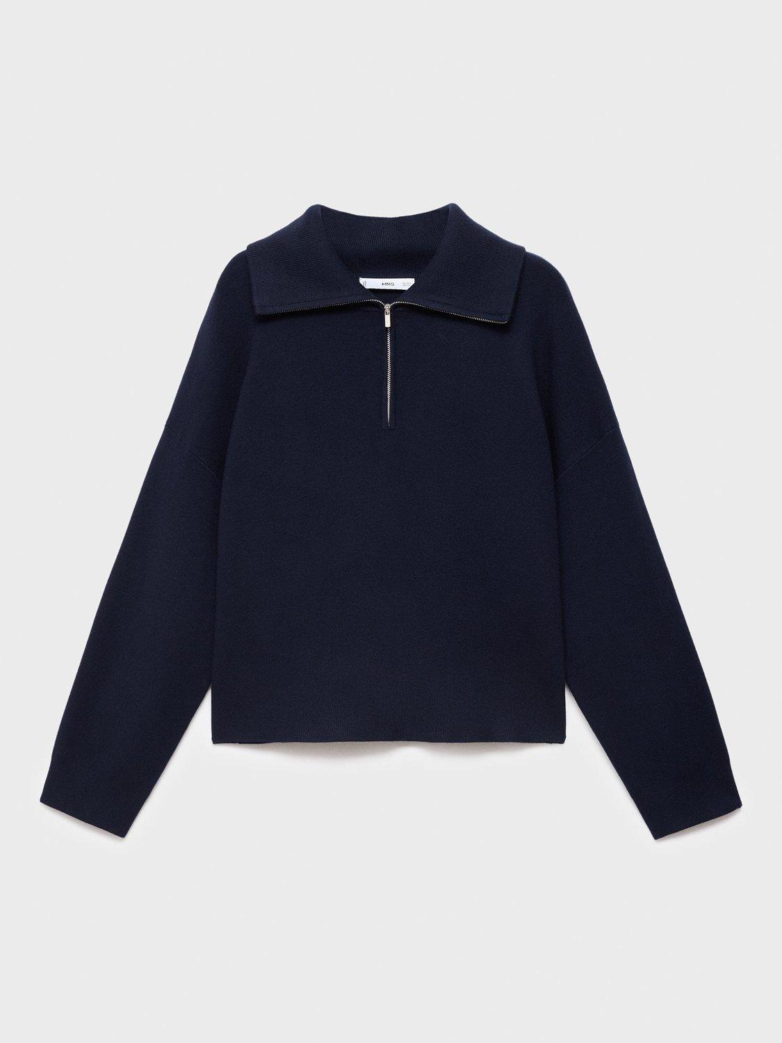 Product image 3 of 8, which shows Mango Latas Zip Neck Jumper, Navy, 5XL
