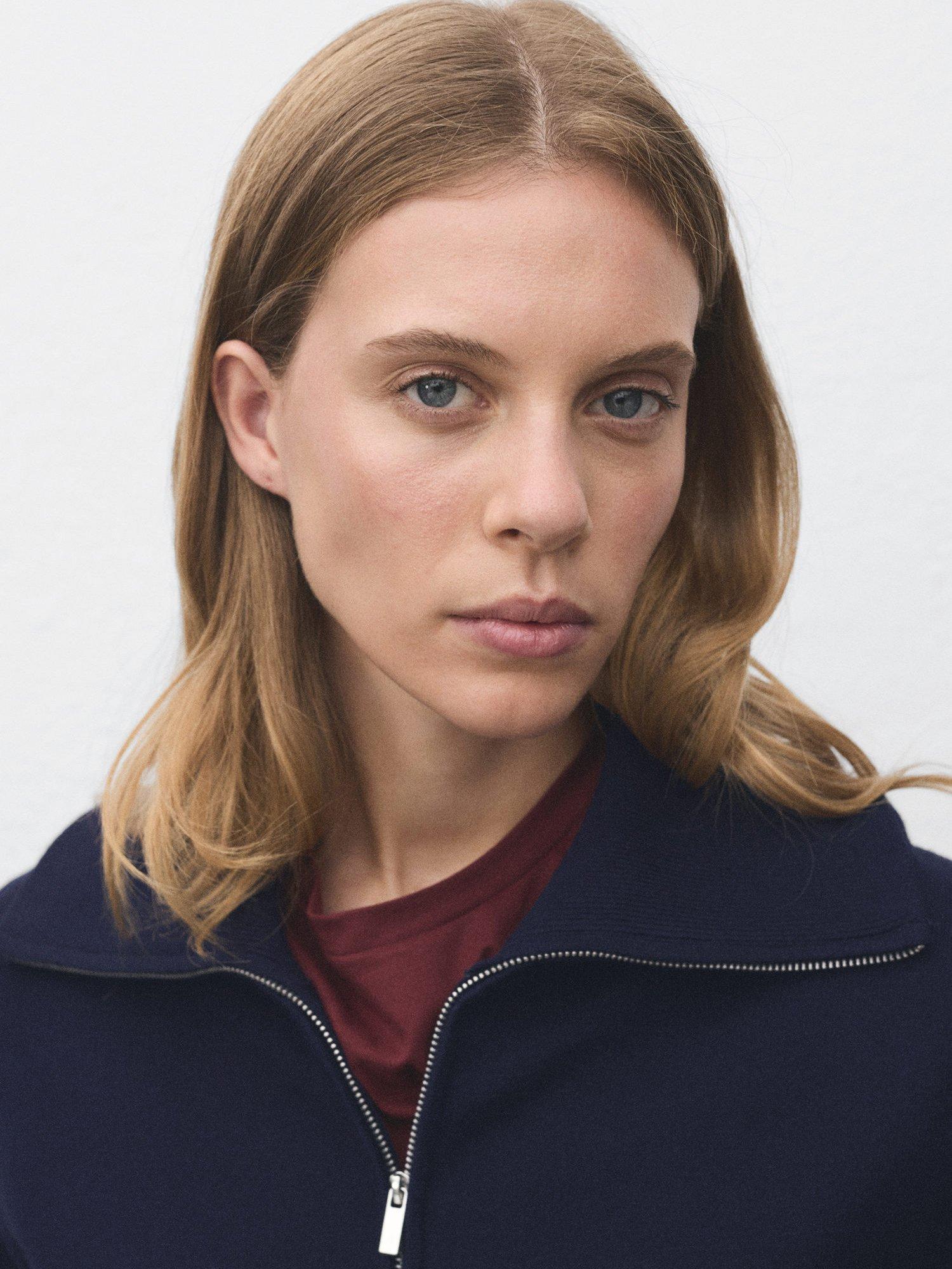 Product image 6 of 8, which shows Mango Latas Zip Neck Jumper, Navy, 5XL