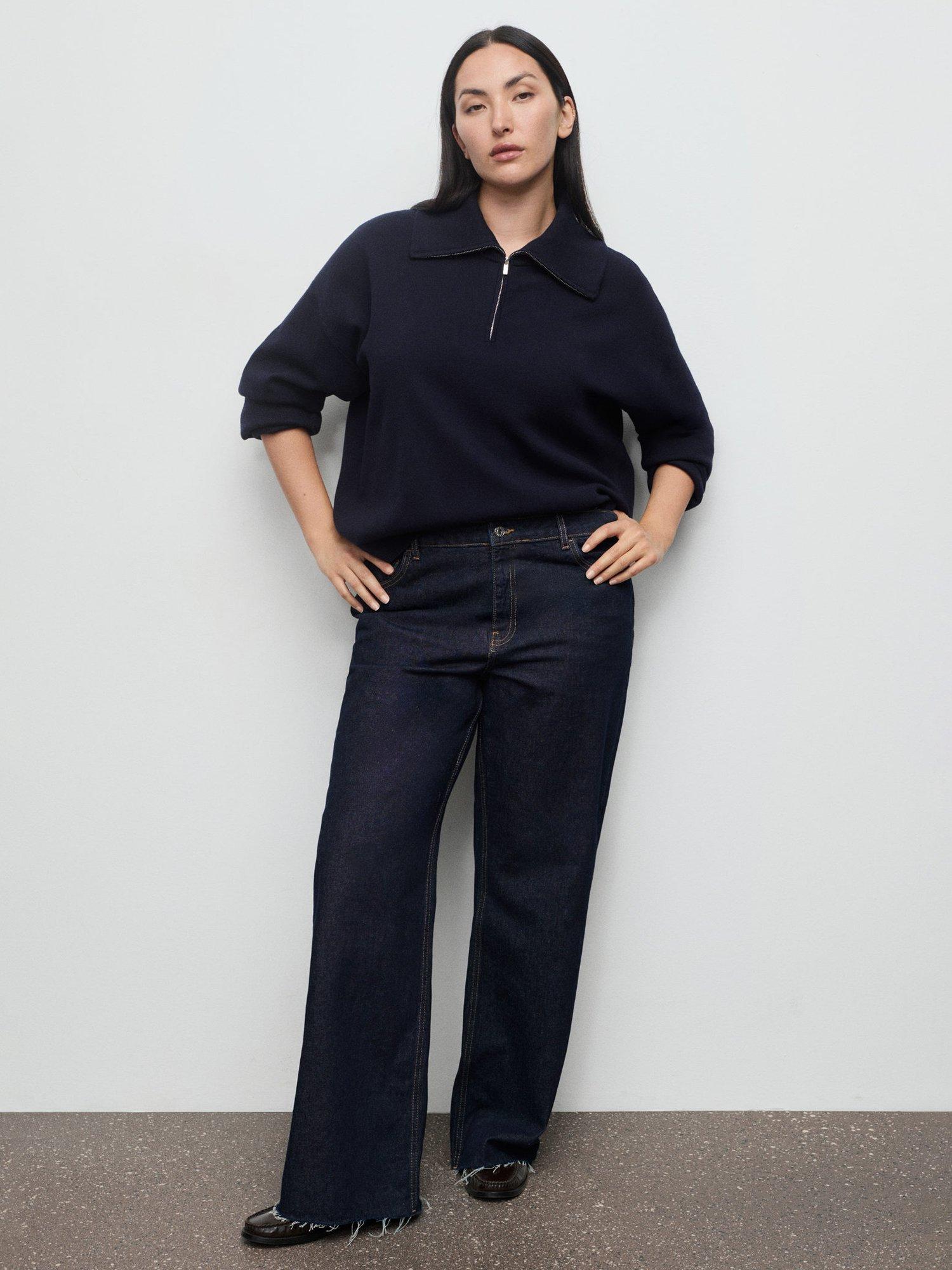 Product image 7 of 8, which shows Mango Latas Zip Neck Jumper, Navy, 5XL