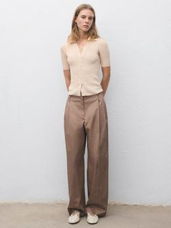 Mango Mocha Ribbed Short Sleeve Jumper - view 2, Light Beige