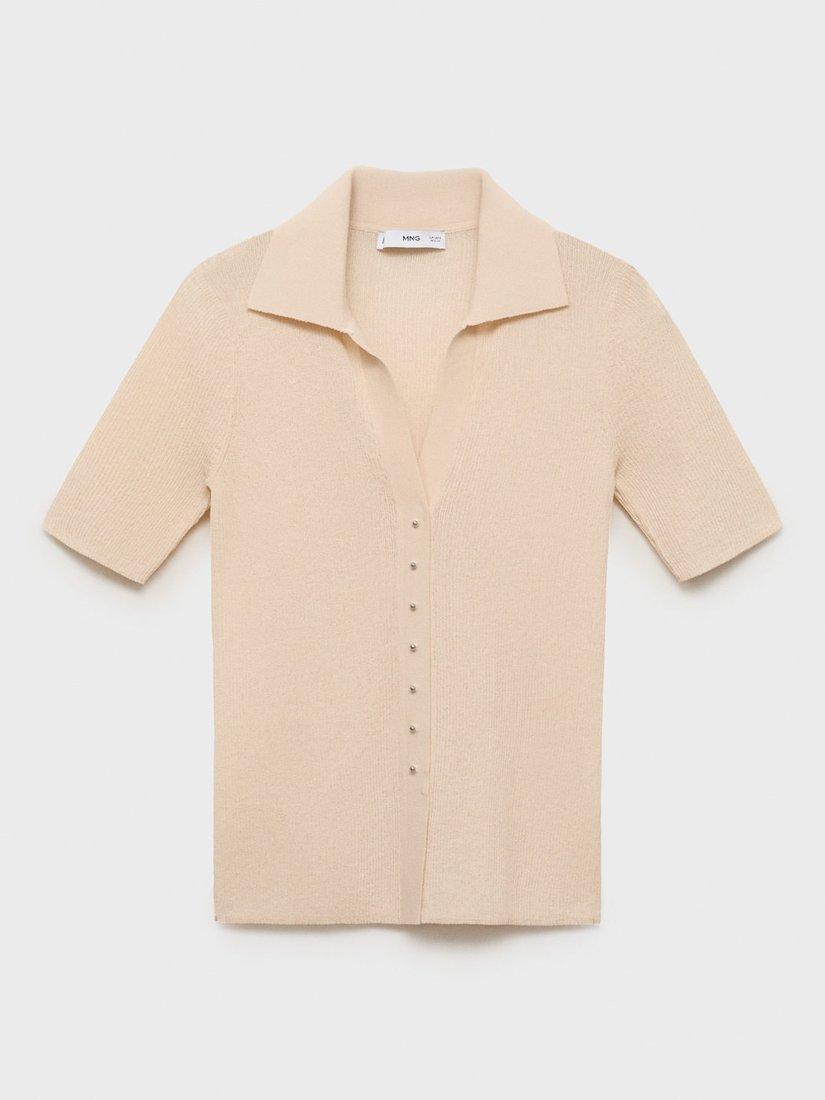 Product image 3 of 7, which shows Mango Mocha Ribbed Short Sleeve Jumper, Light Beige, S