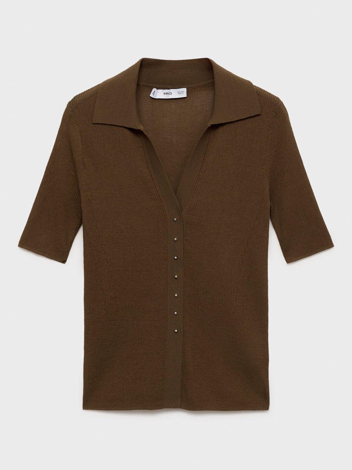 Product image 3 of 8, which shows Mango Mocha Ribbed Short Sleeve Jumper, Dark Brown, XL