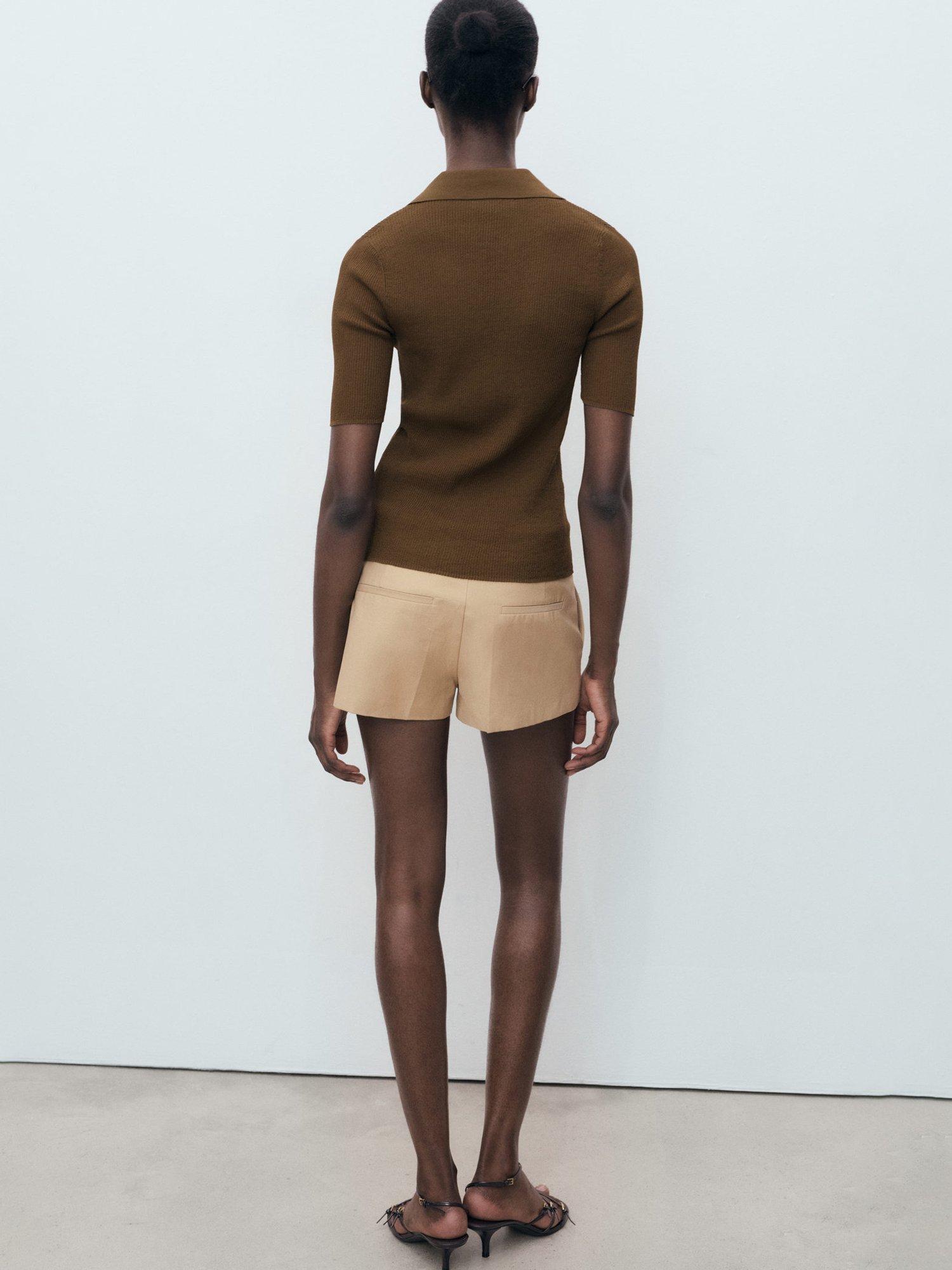 Product image 4 of 8, which shows Mango Mocha Ribbed Short Sleeve Jumper, Dark Brown, XL