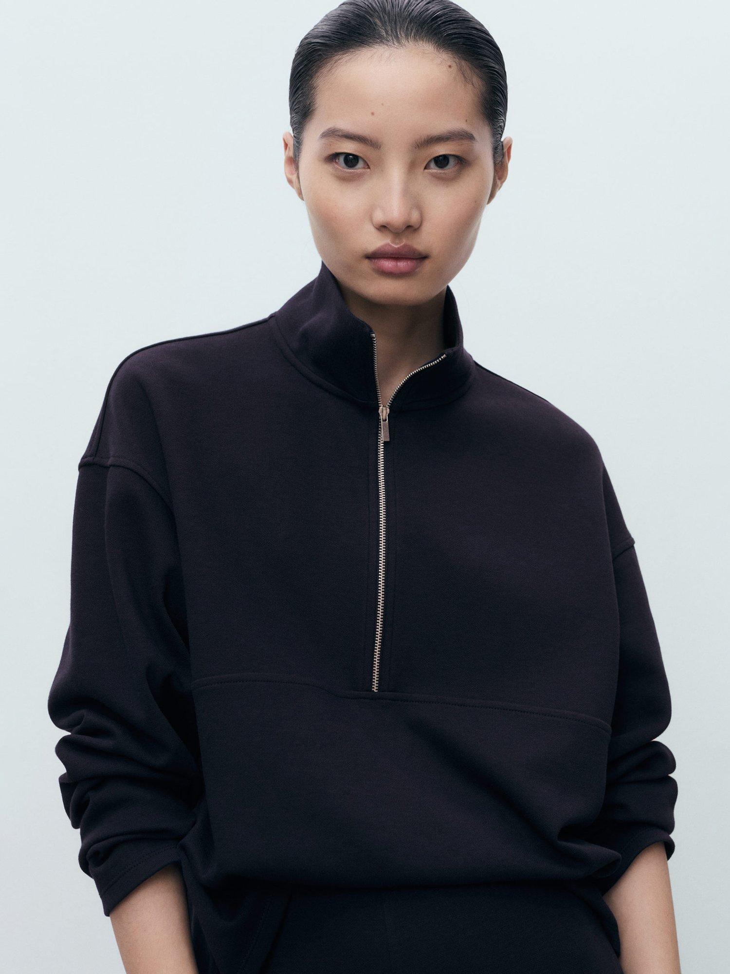 Mango Picol Zip Neck Jumper, Navy