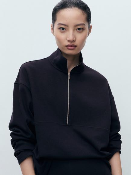 Mango Picol Zip Neck Jumper, Navy, Navy