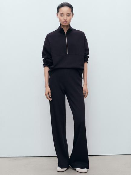 Mango Picol Zip Neck Jumper, Navy - view 2, Navy