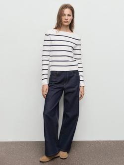 Mango Soho Boat Neck Stripe Jumper - view 2, Light Beige