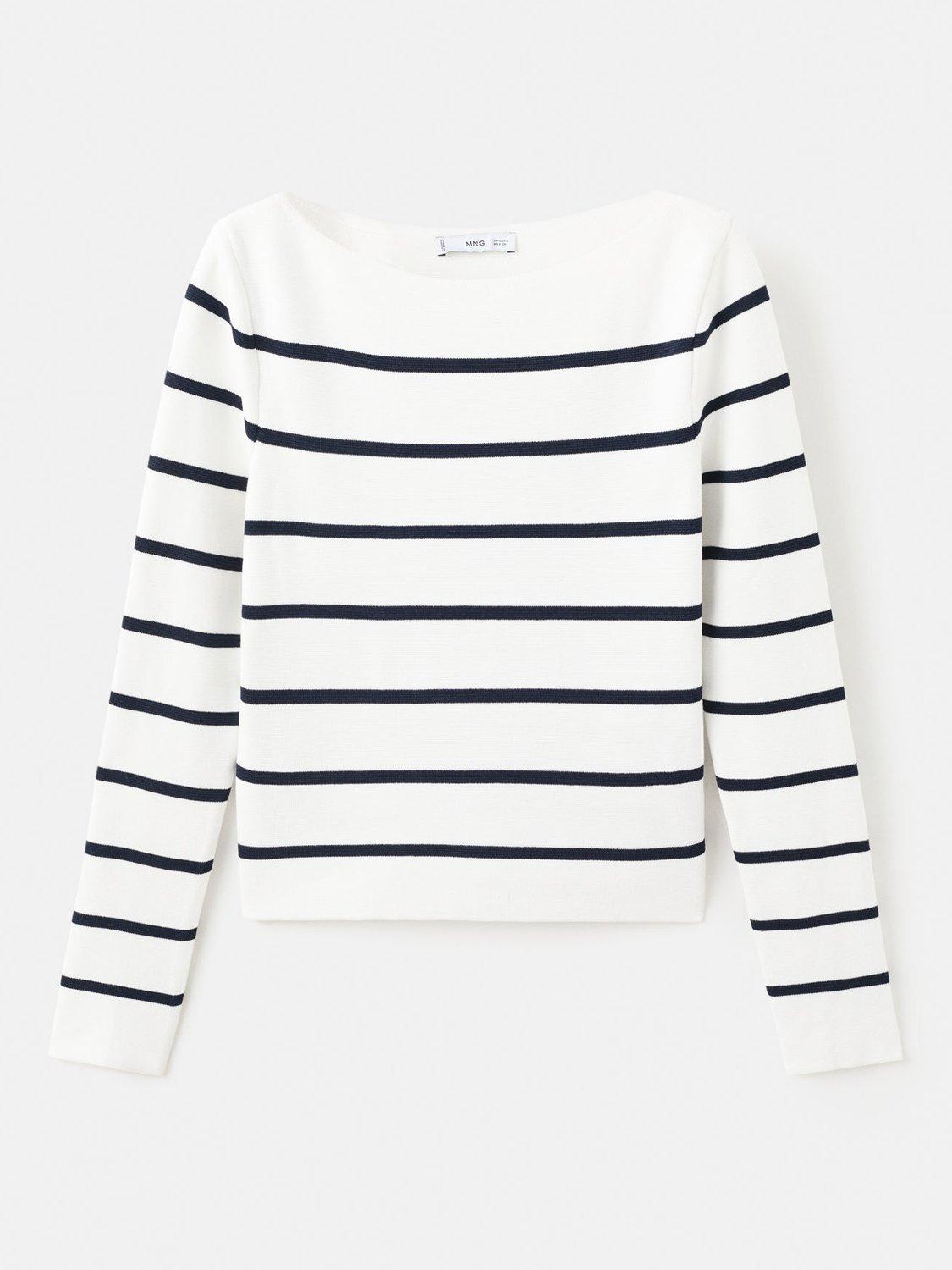 Product image 3 of 7, which shows Mango Soho Boat Neck Stripe Jumper, Light Beige, XS