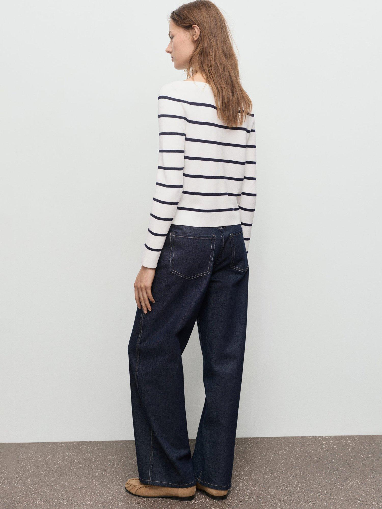 Product image 4 of 7, which shows Mango Soho Boat Neck Stripe Jumper, Light Beige, XS