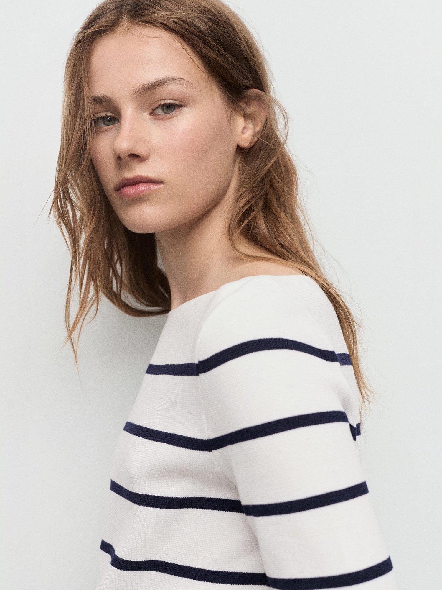 Product image 6 of 7, which shows Mango Soho Boat Neck Stripe Jumper, Light Beige, XS