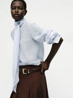 Mango Textured Wrap Neck Detail Top, Light Blue