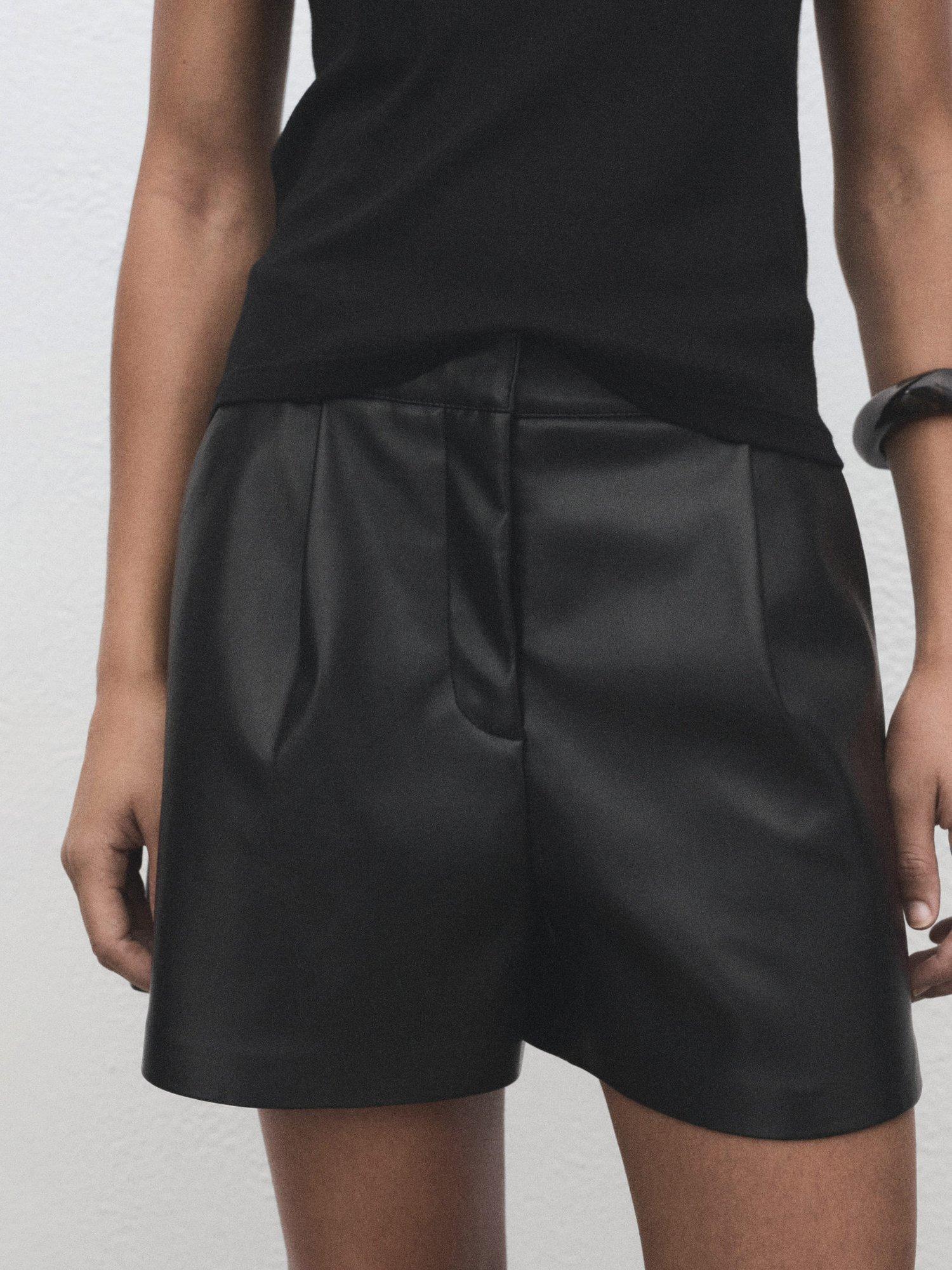 Product image 1 of 8, which shows Mango Anna Faux Leather Shorts, Black, 8