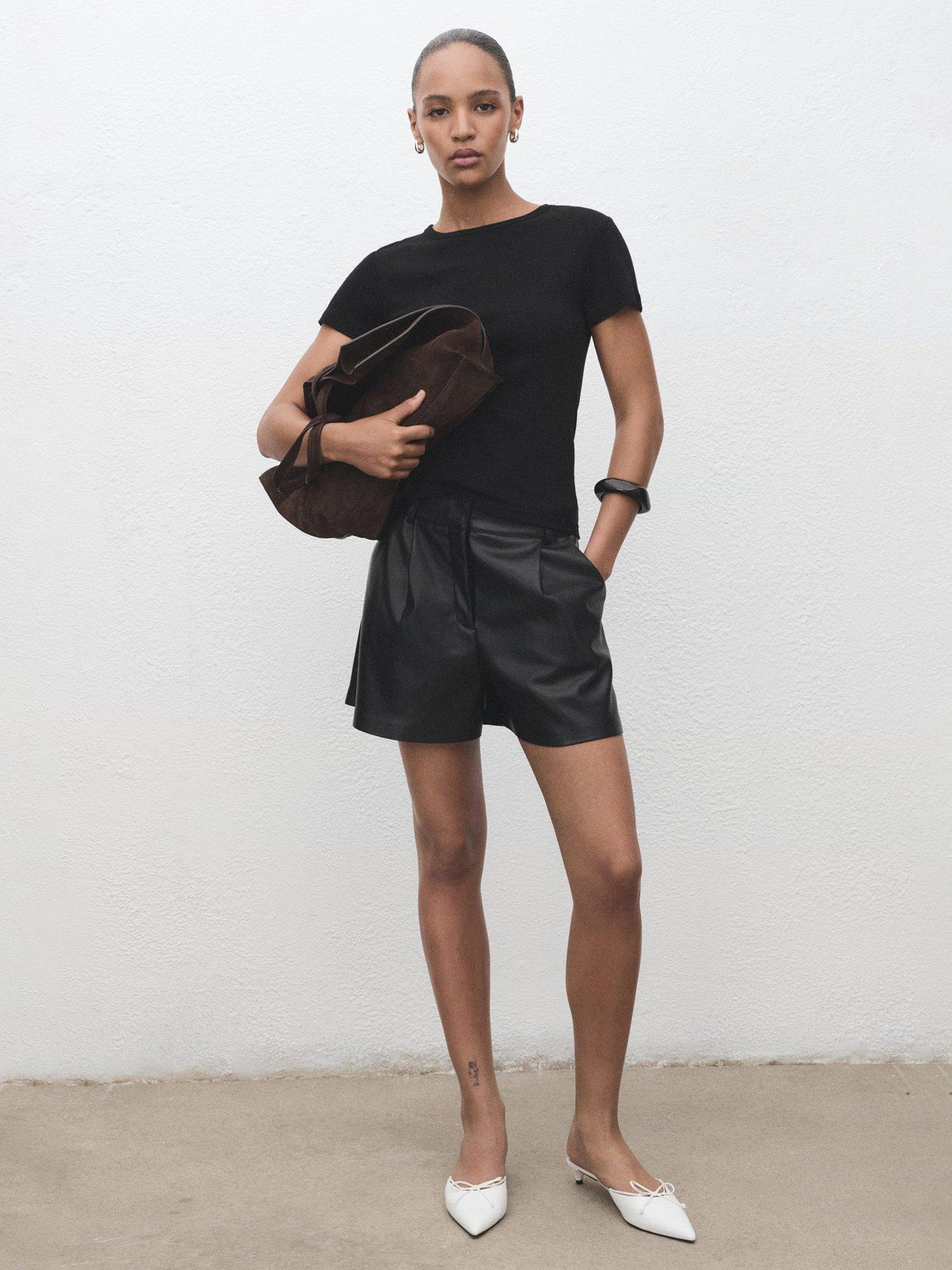 Product image 2 of 8, which shows Mango Anna Faux Leather Shorts, Black, 8