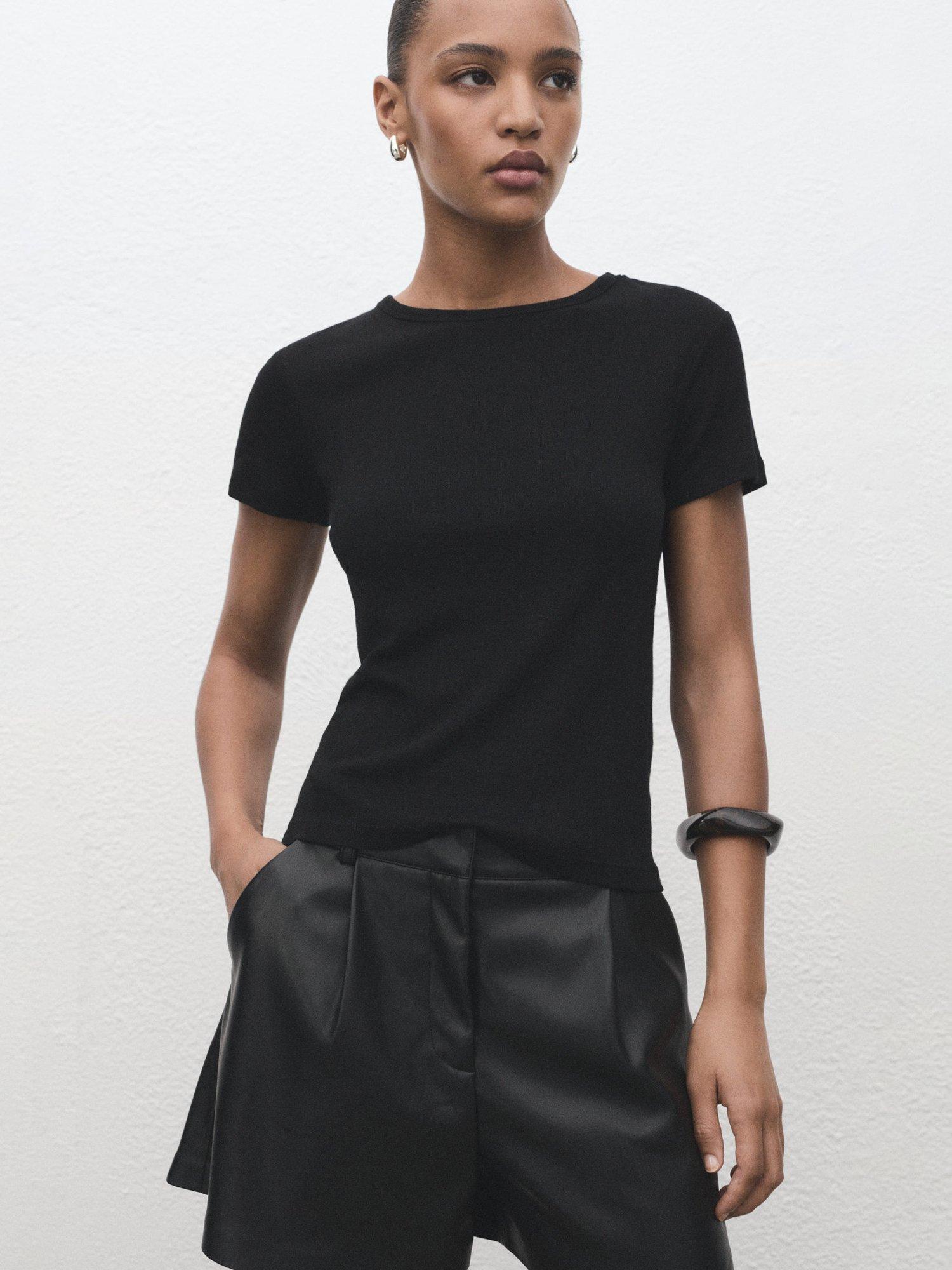 Product image 6 of 8, which shows Mango Anna Faux Leather Shorts, Black, 8