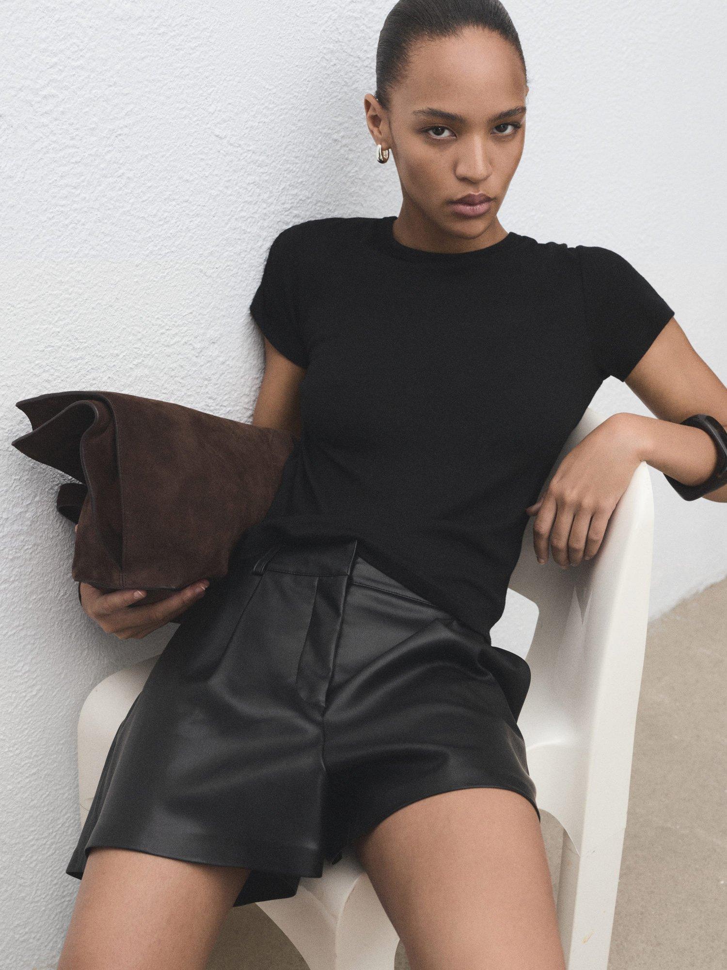 Product image 7 of 8, which shows Mango Anna Faux Leather Shorts, Black, 8