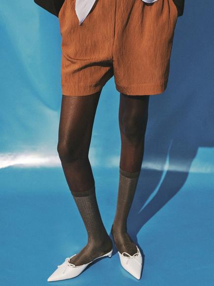 Mango Coconut Trim Contrast Textured Shorts, Brown