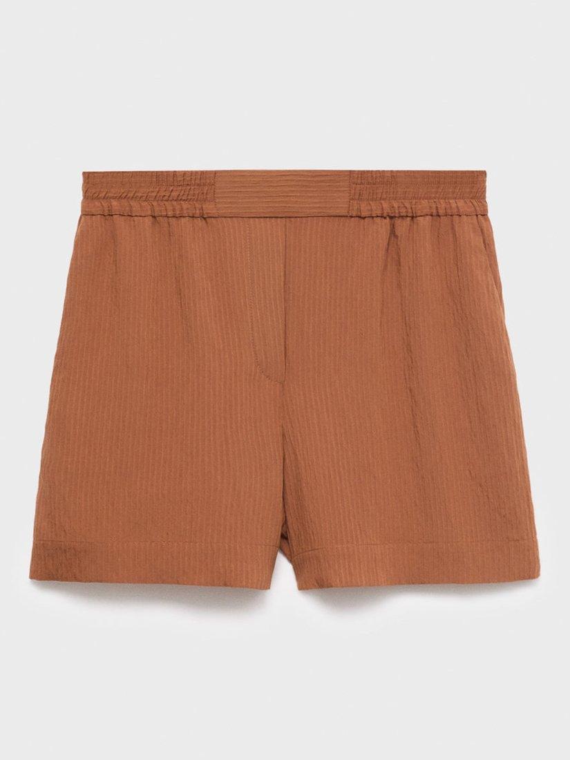Product image 3 of 6, which shows Mango Coconut Trim Contrast Textured Shorts, Brown, XS