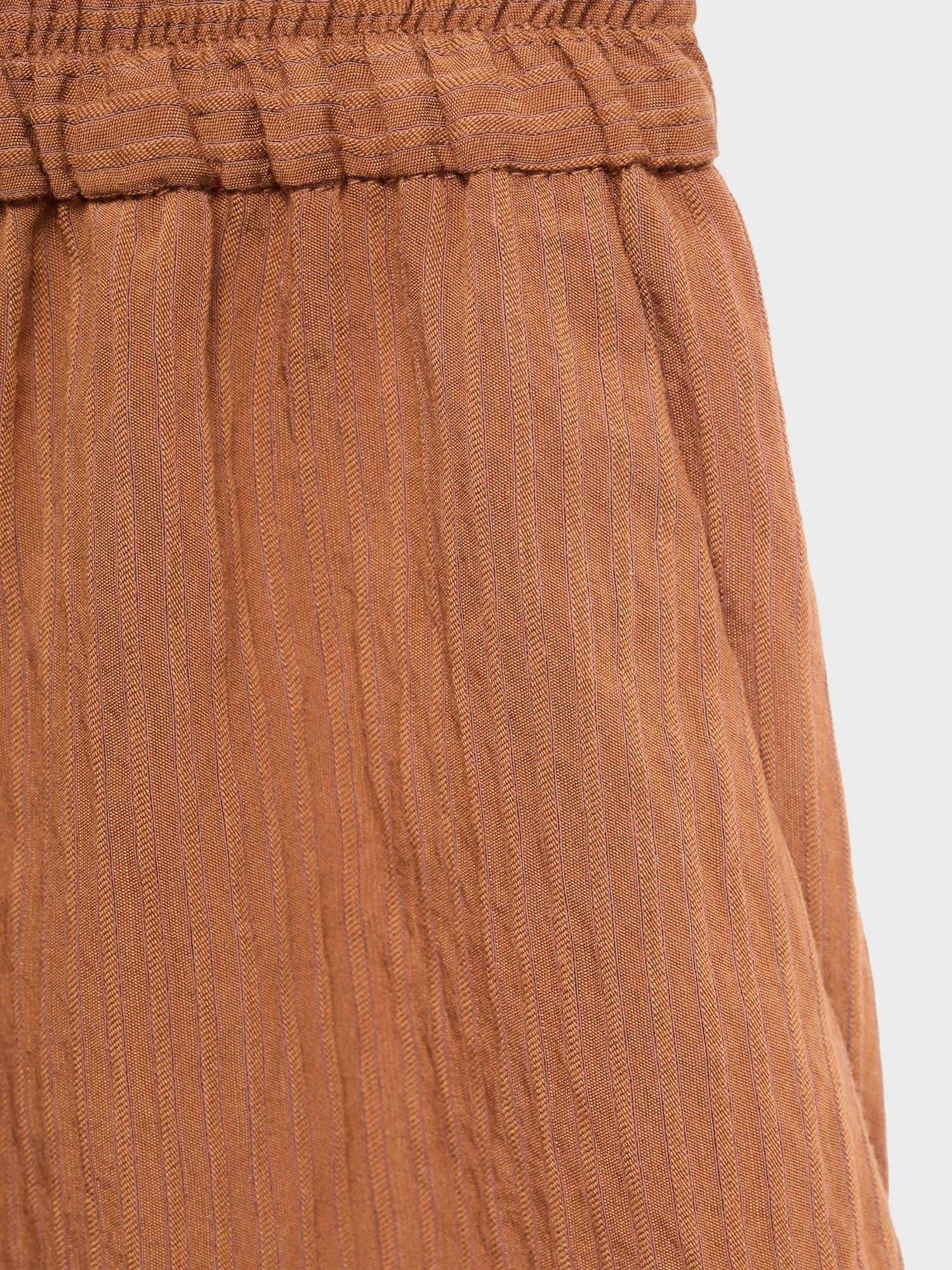 Product image 6 of 6, which shows Mango Coconut Trim Contrast Textured Shorts, Brown, XS