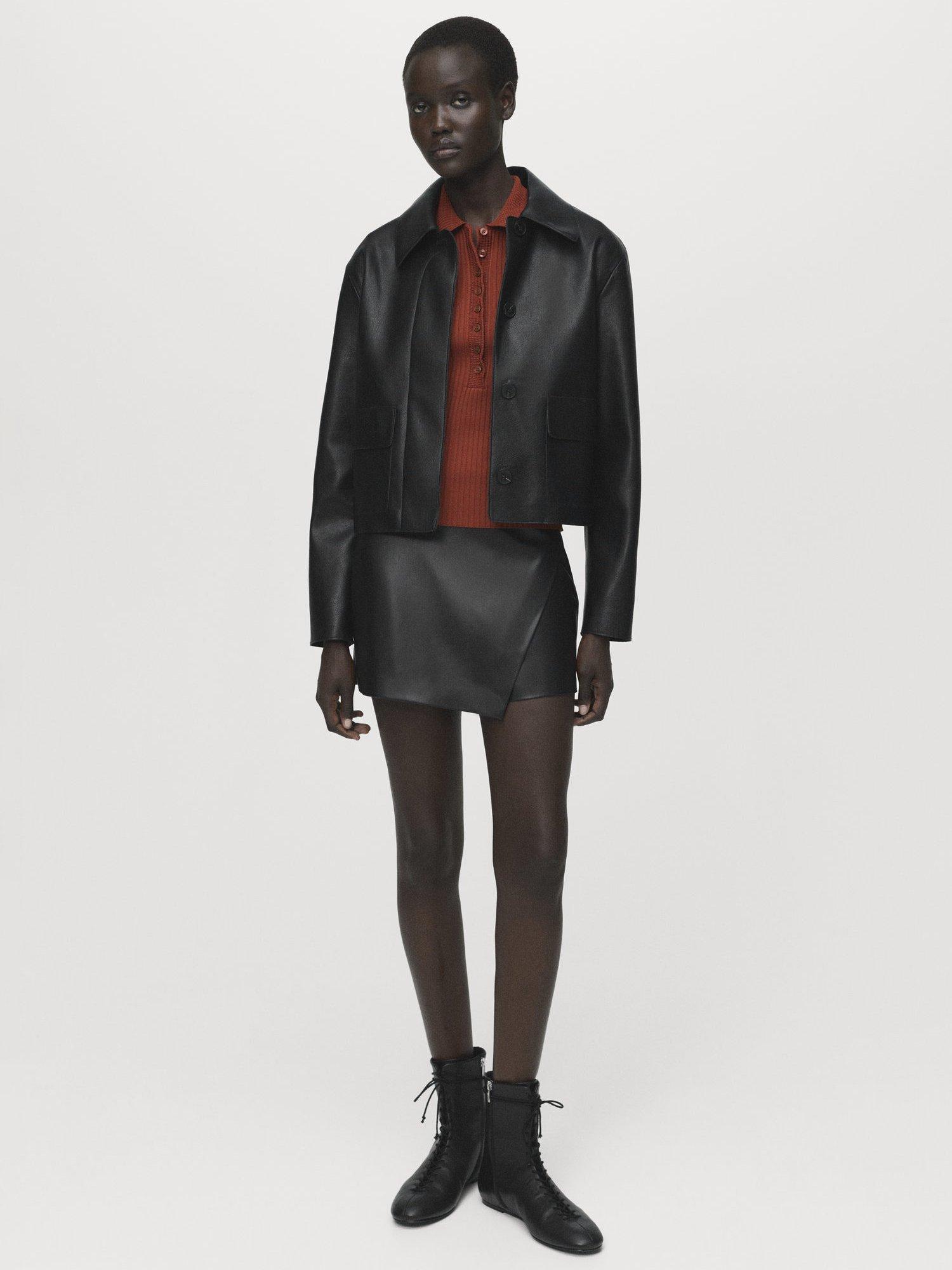 Product image 2 of 7, which shows Mango Candy Faux Leather Mini Skirt, Black, 10